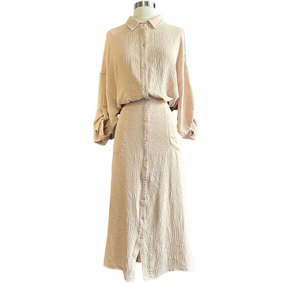 NWT Max Studio Career Button Front Midi Shirt Dress Papyrus L - Picture 2 of 9